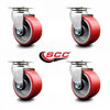Service Caster 4 Inch Red Poly on Cast Iron Wheel Swivel Caster Set with Ball Bearings SCC SCC-20S420-PUB-RS-4